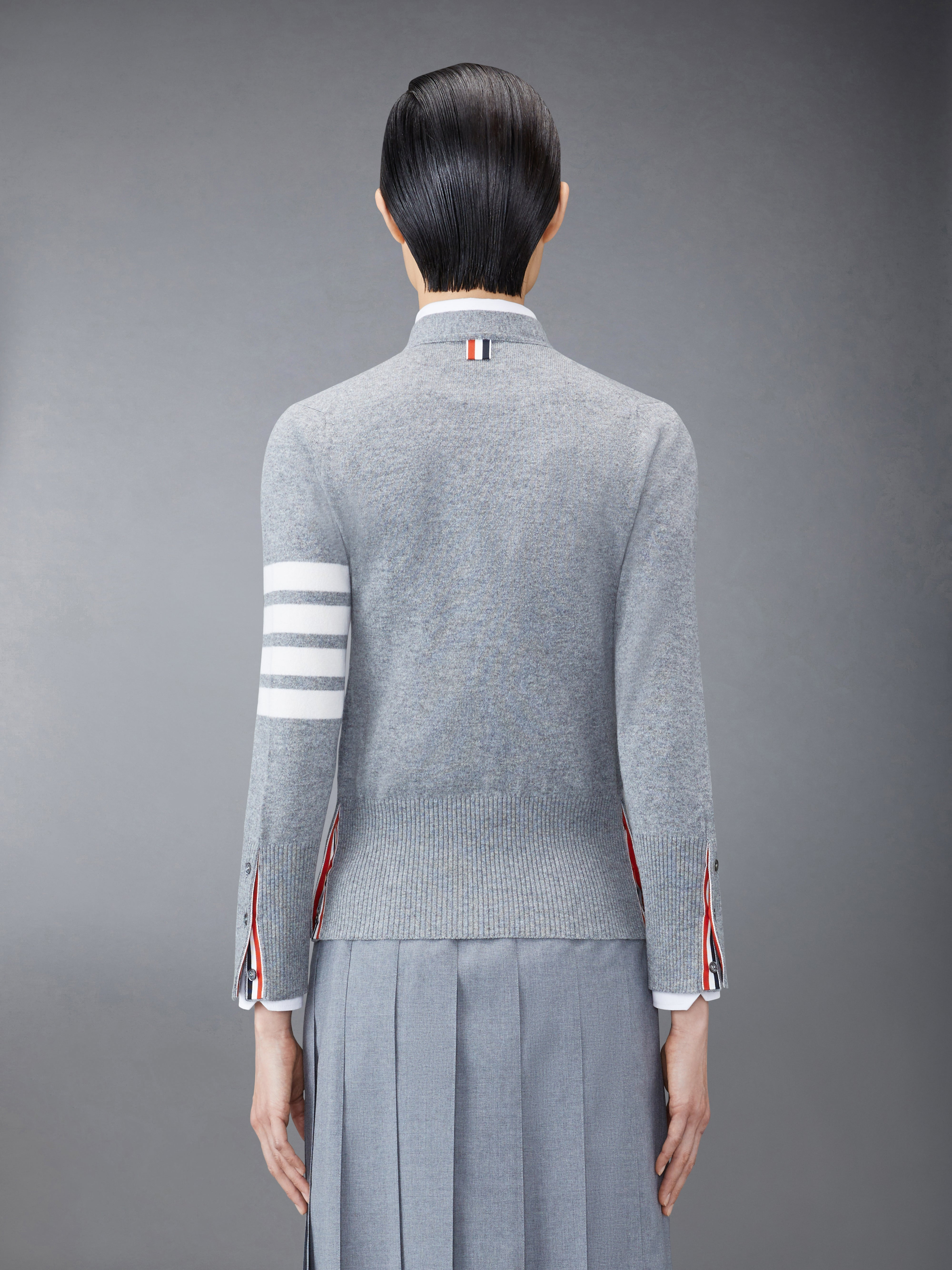 Light Grey Cashmere 4-Bar Classic V-Neck Cardigan - 2