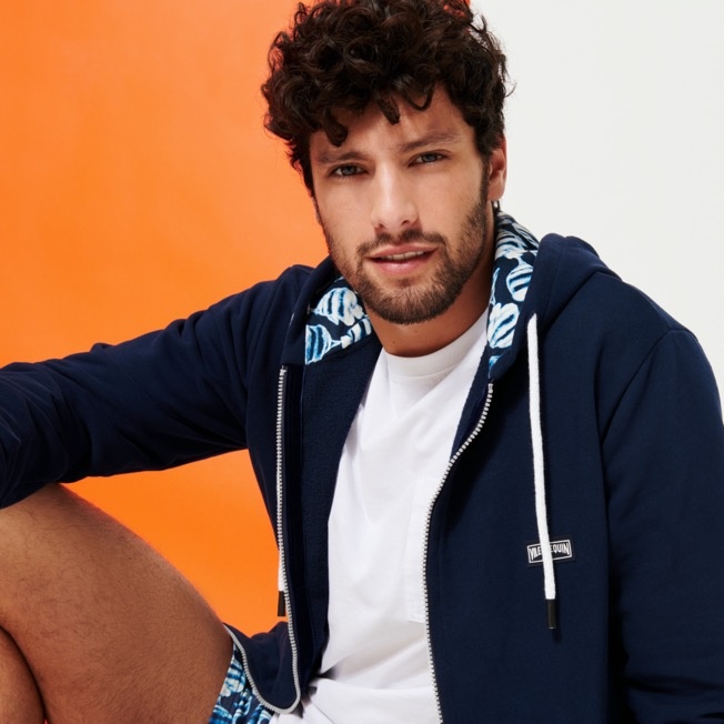 Men Hoodie Centered Front Zip Sweatshirt printed Batik Fishes - 5