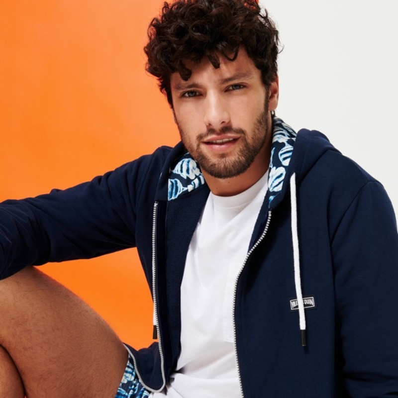 Men Hoodie Centered Front Zip Sweatshirt printed Batik Fishes 5