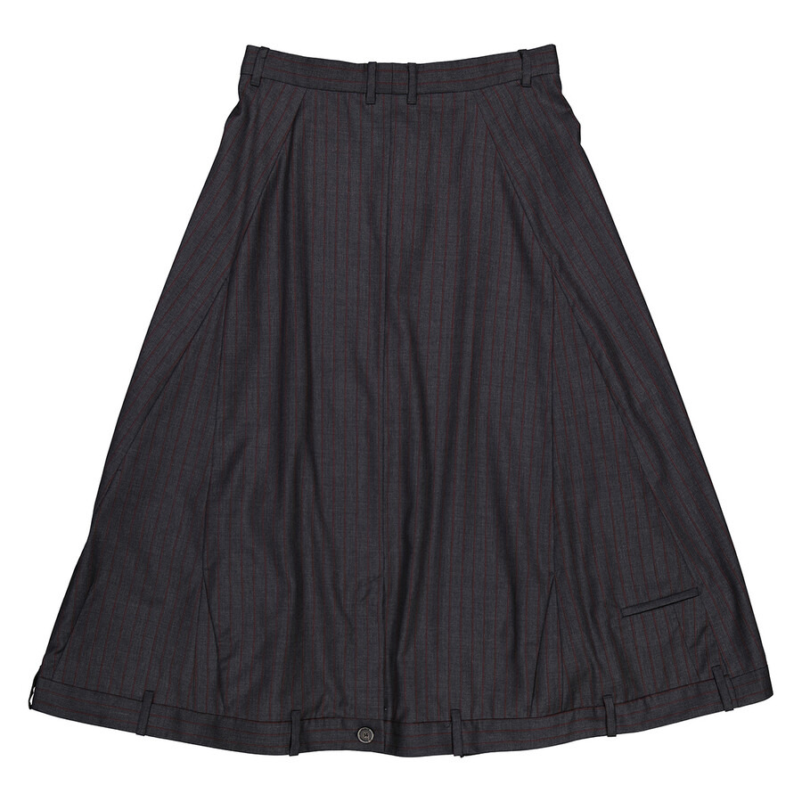 Balenciaga Ladies Grey / Red Pinstripe-Pattern Midi Wool Skirt - 7