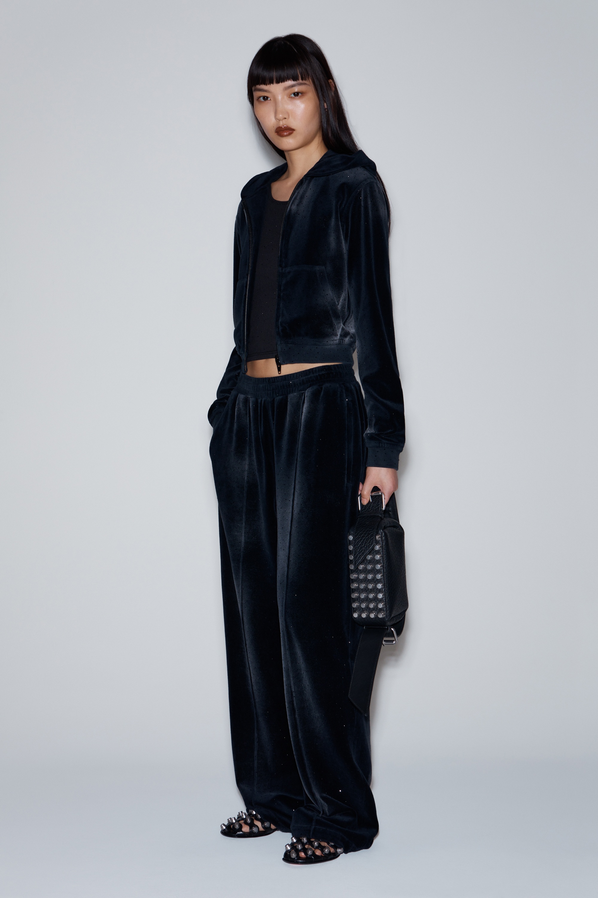 Sweatpant with Clear Bead Hotfix in Crushed Velour - 3