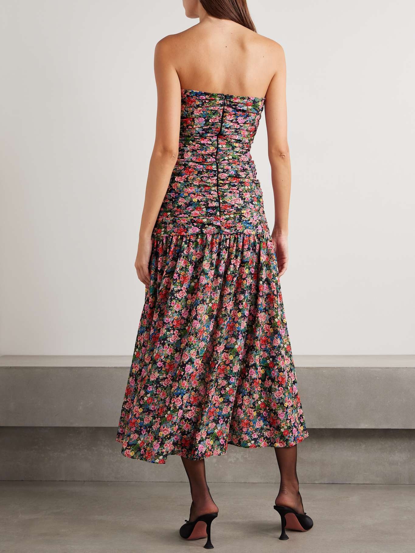 Viola lace-trimmed floral-print chiffon midi dress Pink - 3