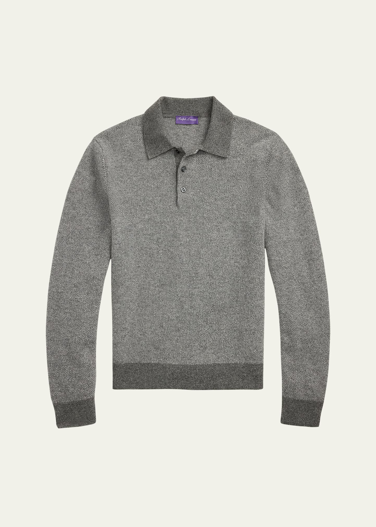 Men's Cashmere Long-Sleeve Polo Sweater - 1