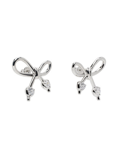 SHUSHU/TONG SSENSE Exclusive Silver YVMIN Edition Knotted Bow Metal Earrings outlook