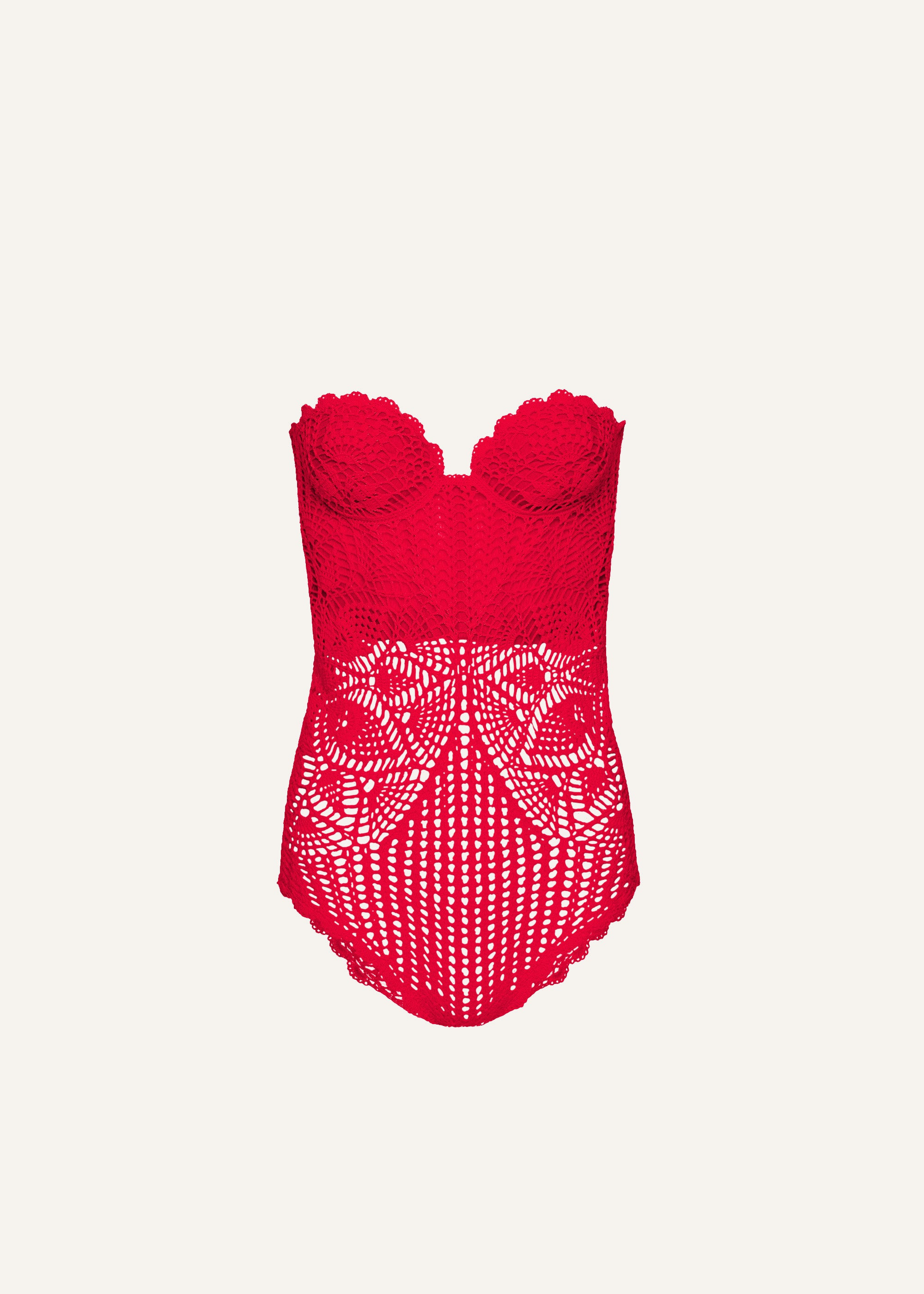 Lace crochet bustier bodysuit in red - 1