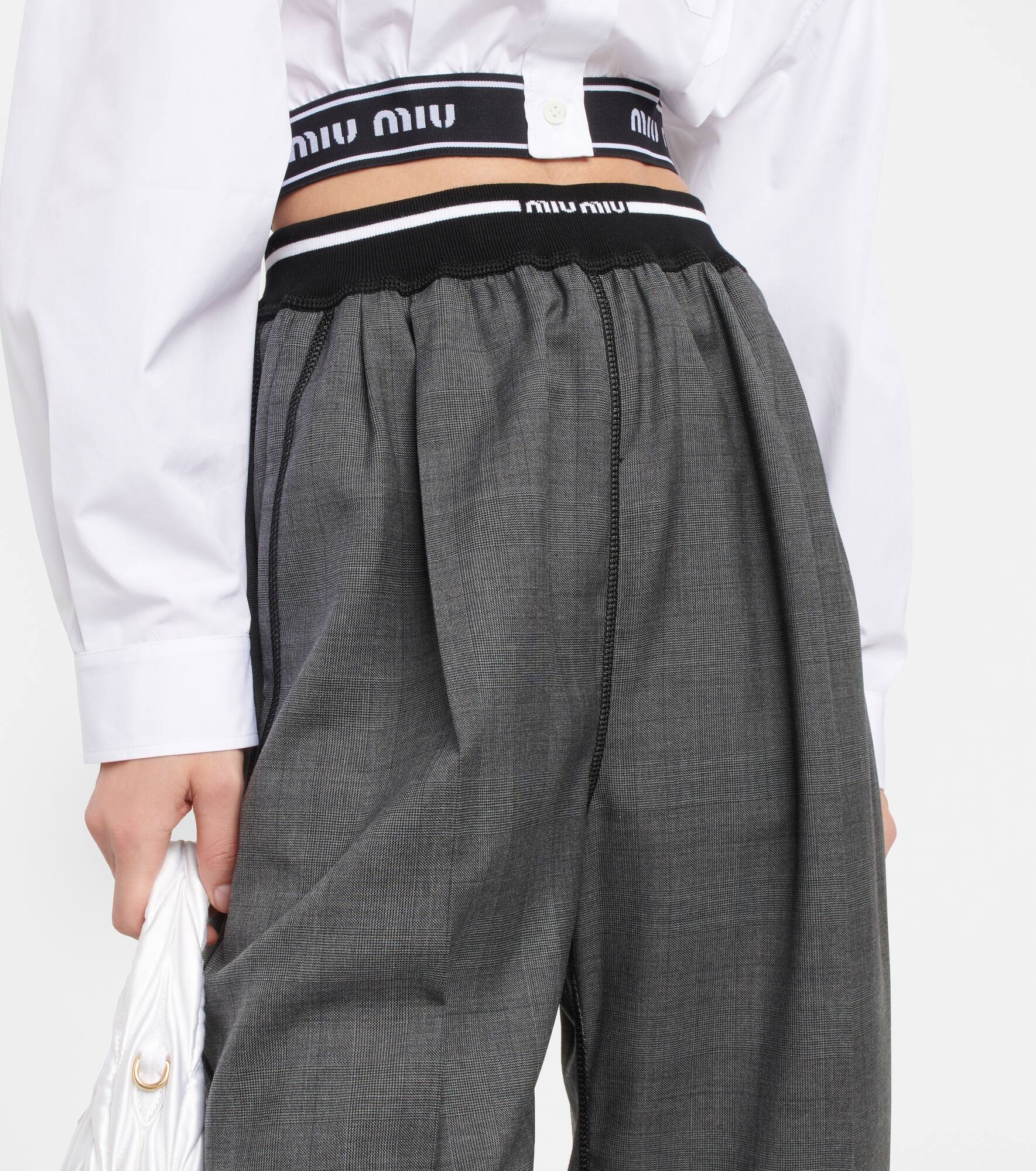Logo wide-leg checked pants - 4