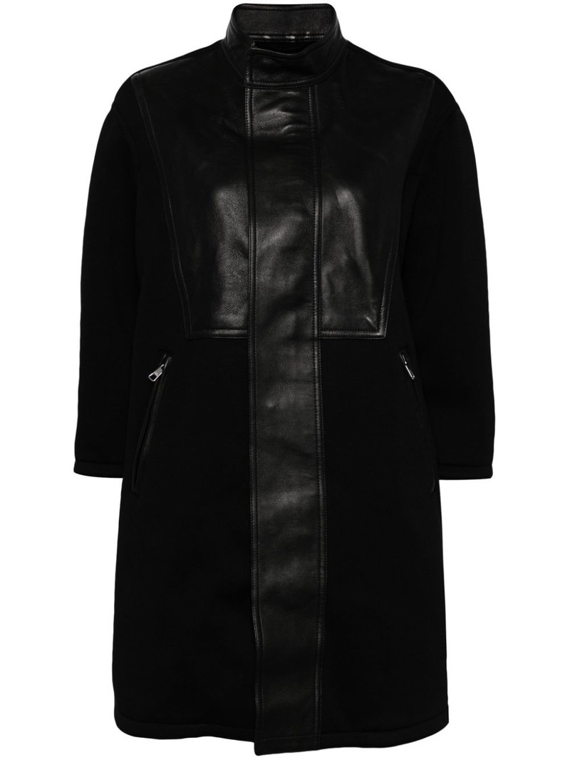 faux leather-trimmed coat 1