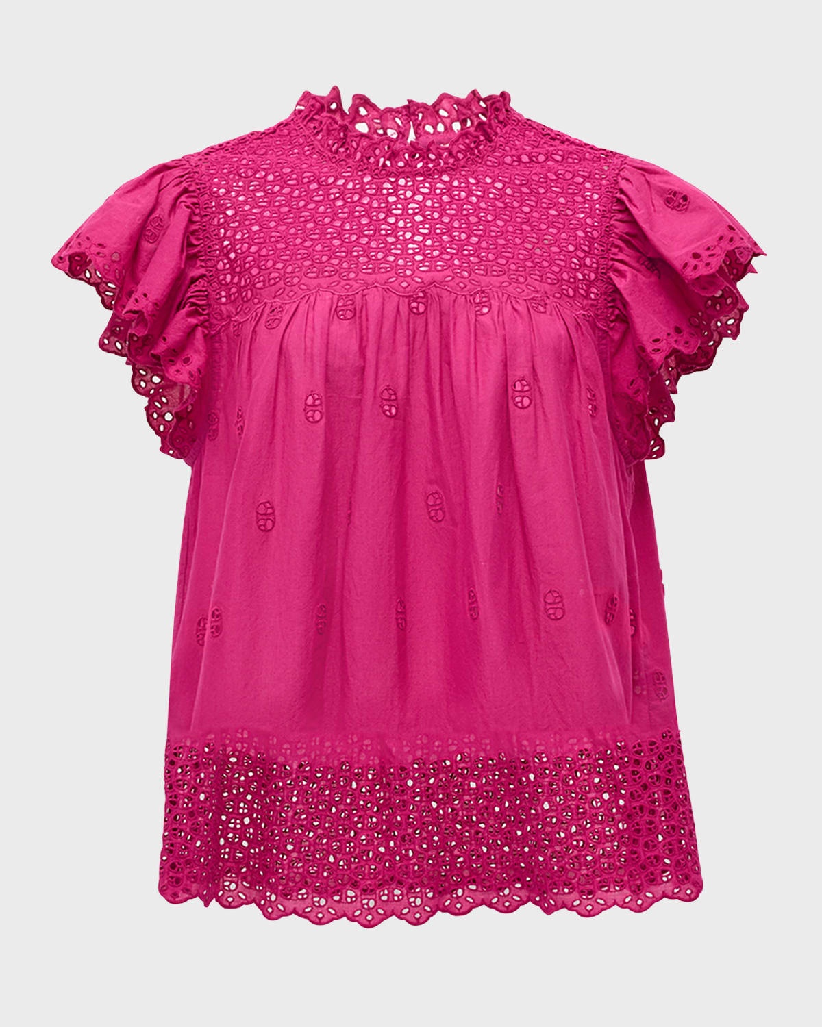 Kassi Ruffle-Sleeve Embroidered Cotton Top - 1