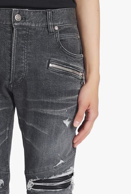 Slim cut ripped black faded cotton jeans - 6