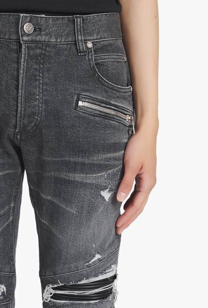 Slim cut ripped 검정 faded 면 청바지 6