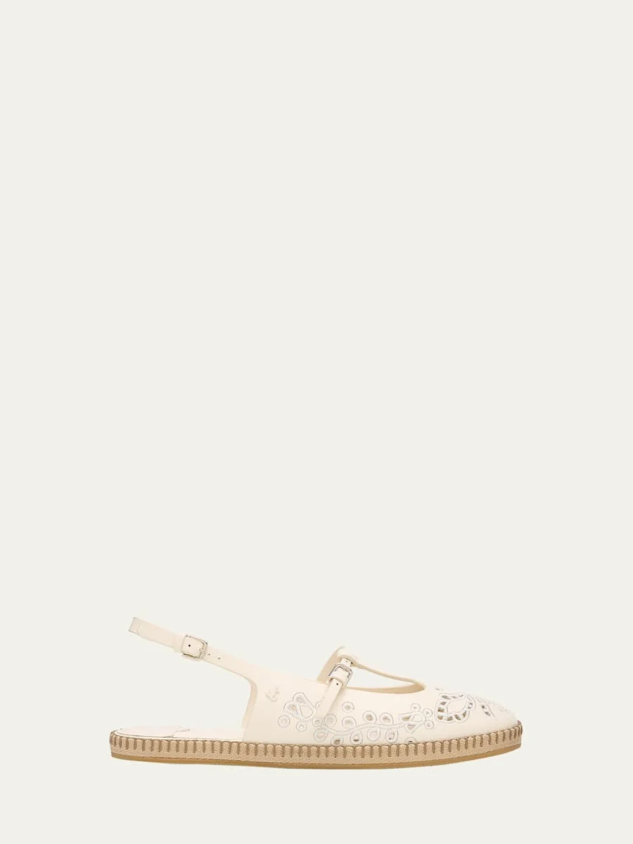 Amiee Leather Embroidered Espadrille Ballerina Flats - 1