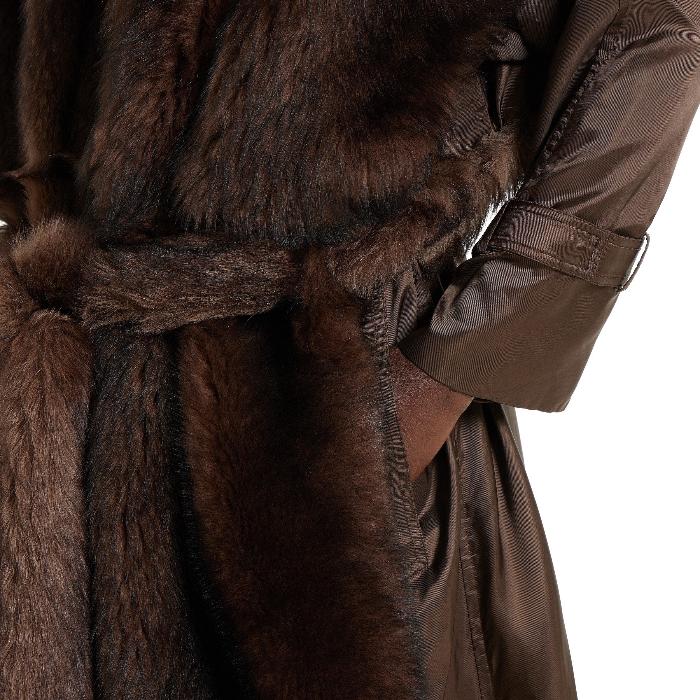 Soft hairy shearling coat with belt - 5