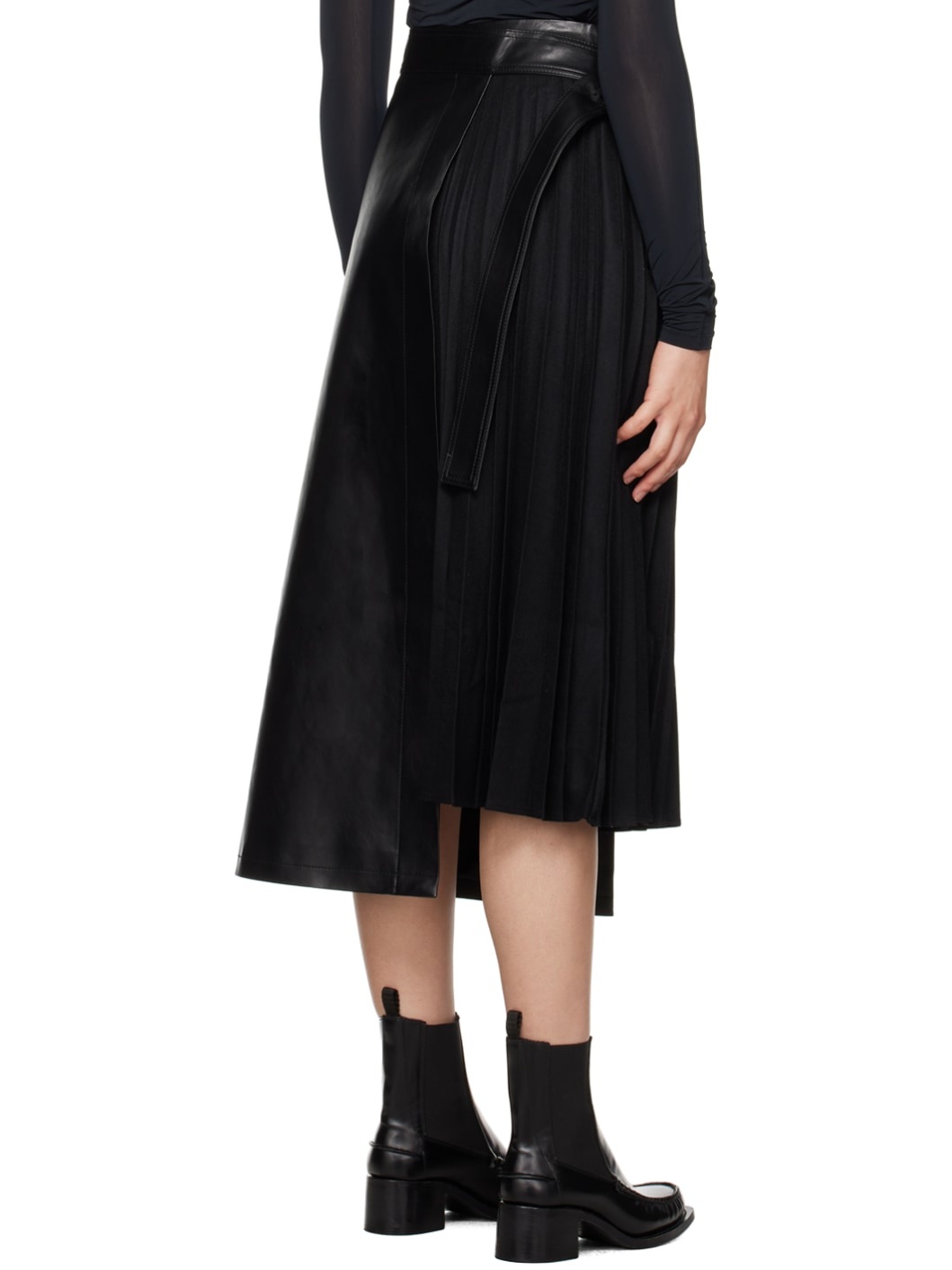 Black Pleated Faux-Leather Midi Skirt - 3