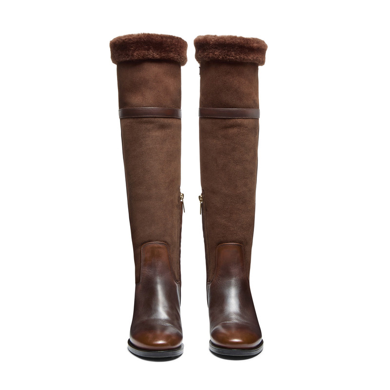 Women's dark brown leather and shearling boot 4