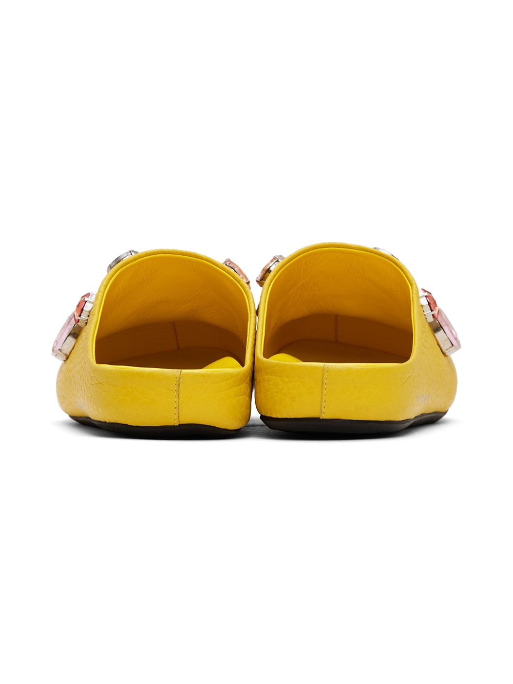 Yellow Leather Crystal Slides - 2