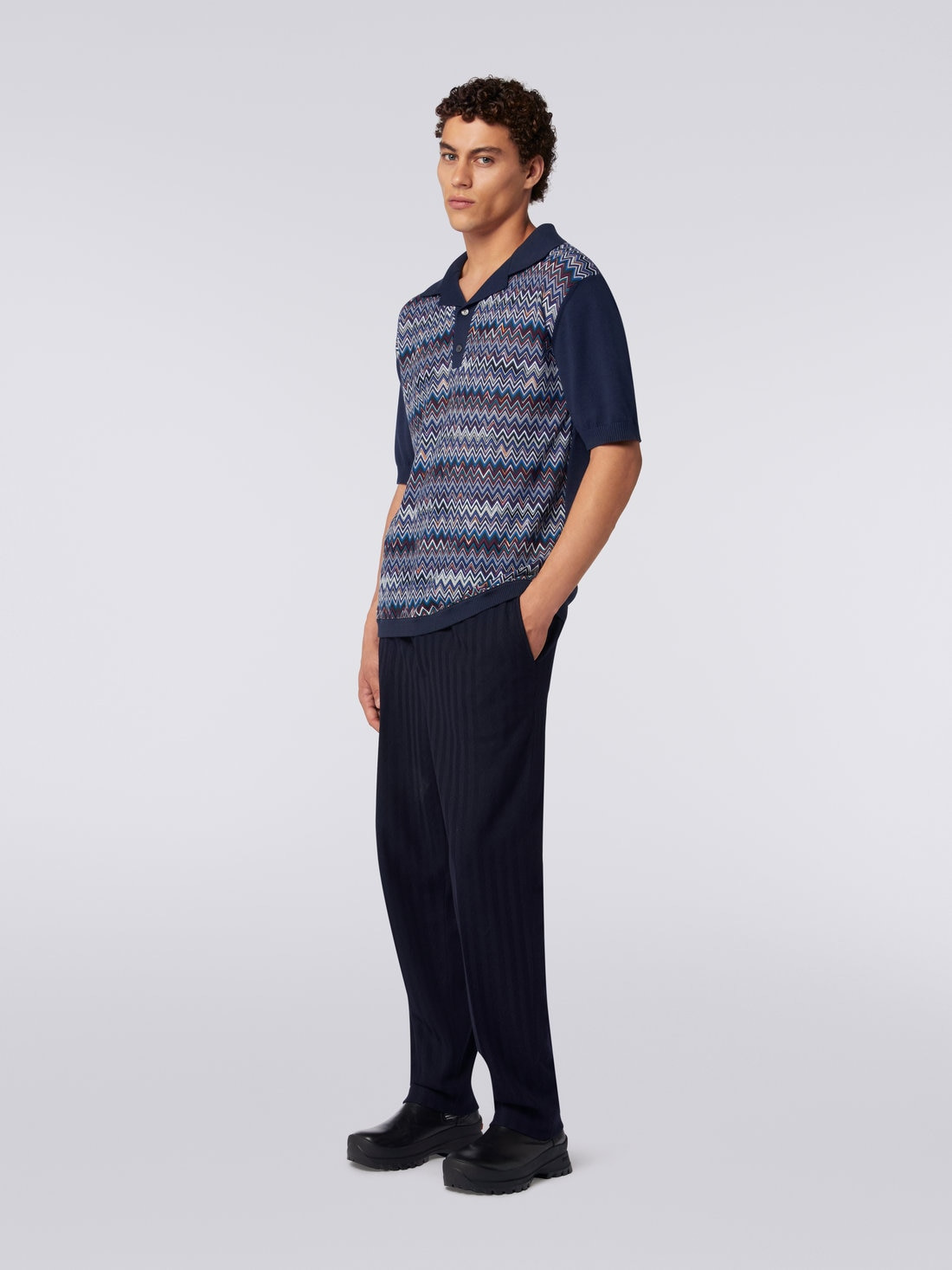 Short-sleeved polo shirt in cotton, viscose and silk chevron - 3