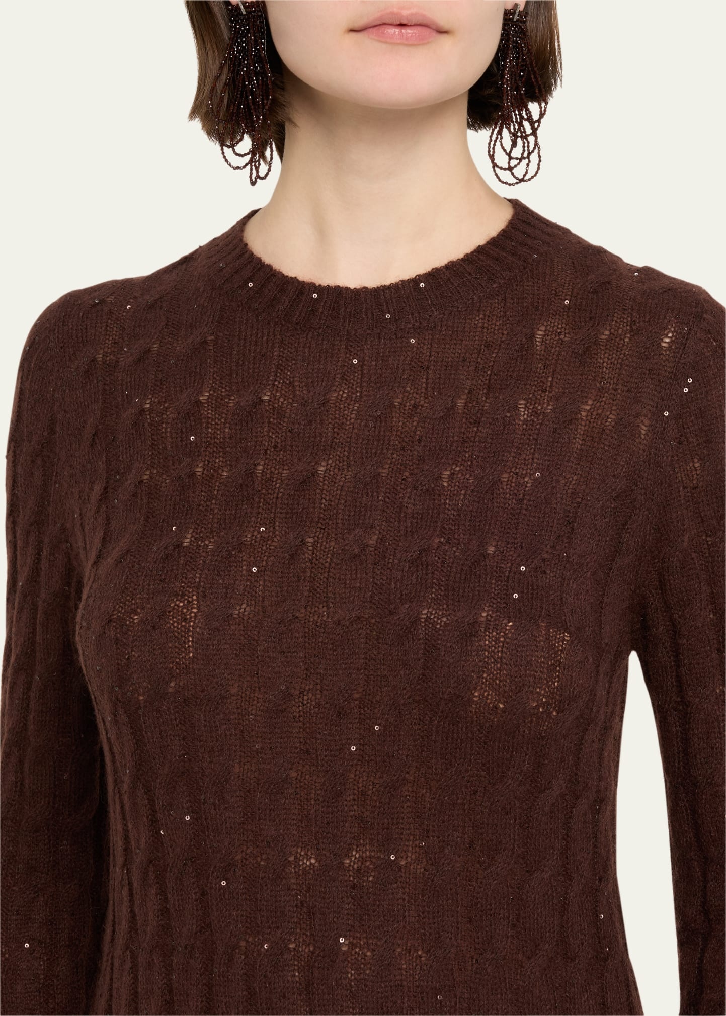 Mohair Pailette Cable Knit Maxi Sweater Dress - 5