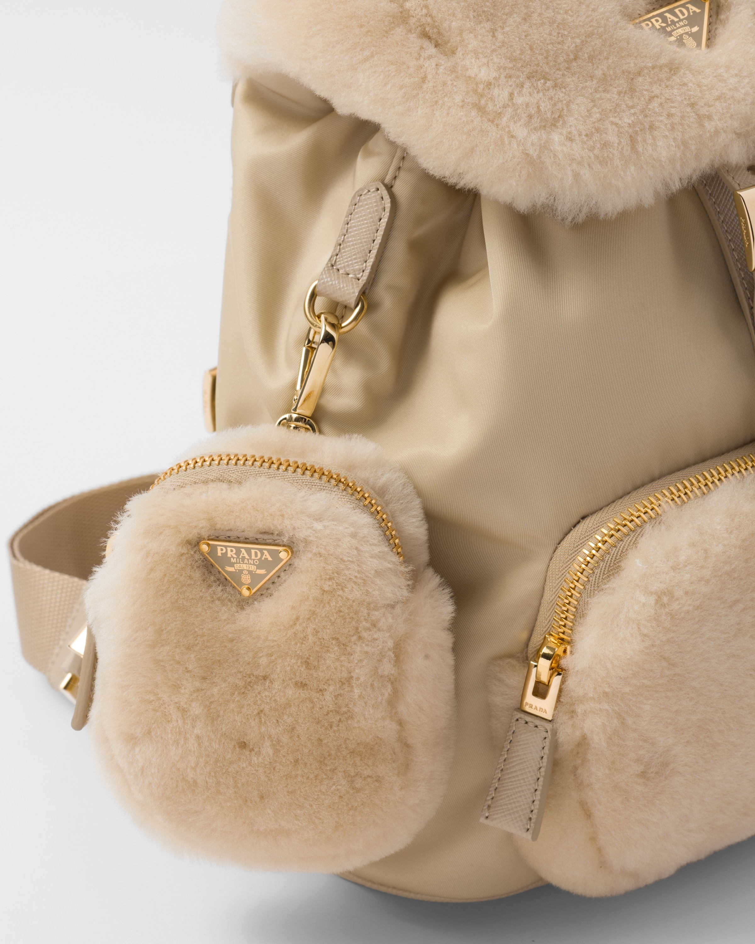 Re-Nylon and shearling backpack - 5