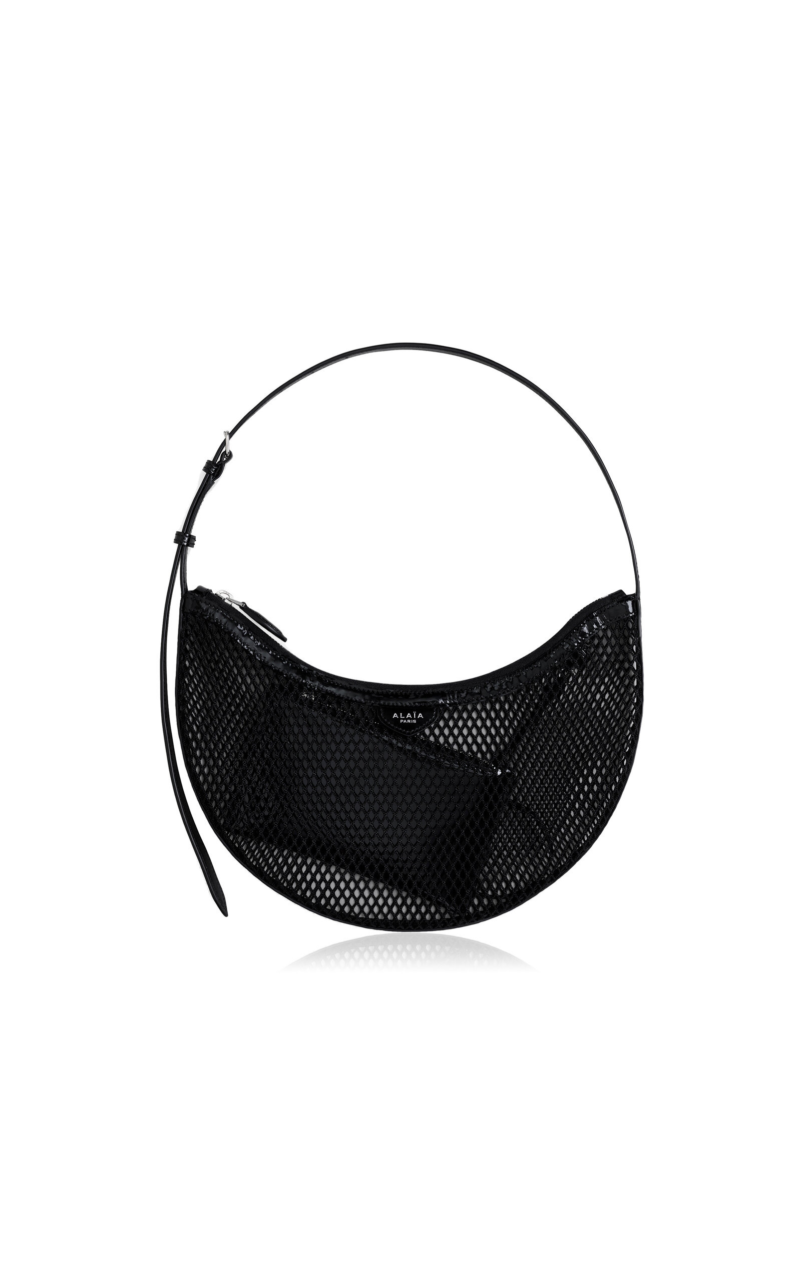 One Piece Demi Leather-Trimmed Mesh Shoulder Bag black - 1