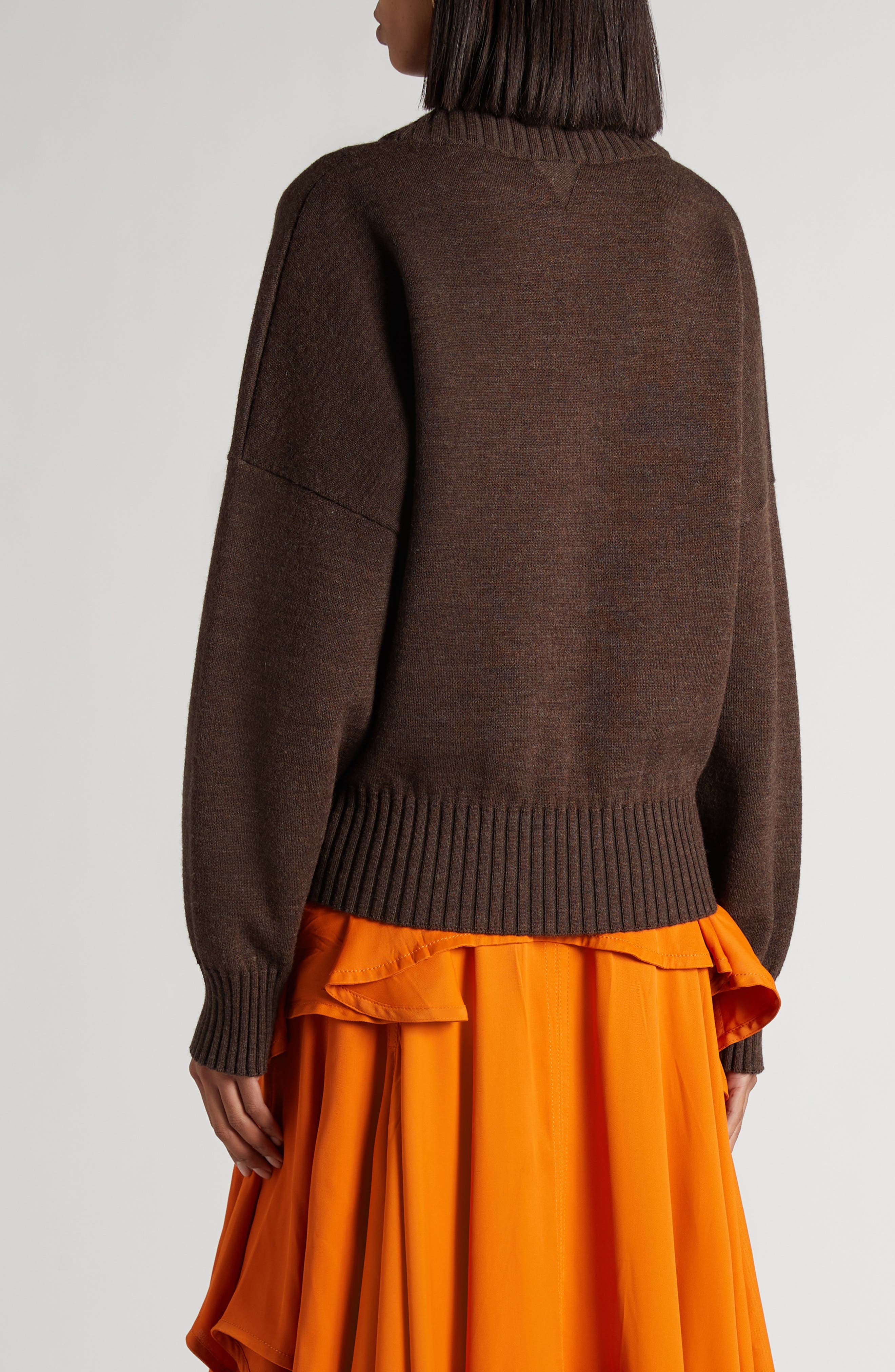 Bottega Veneta Relaxed Fit Double Cotton Blend V-Neck Sweater in 2164 Dark Chestnut at Nordstrom - 3