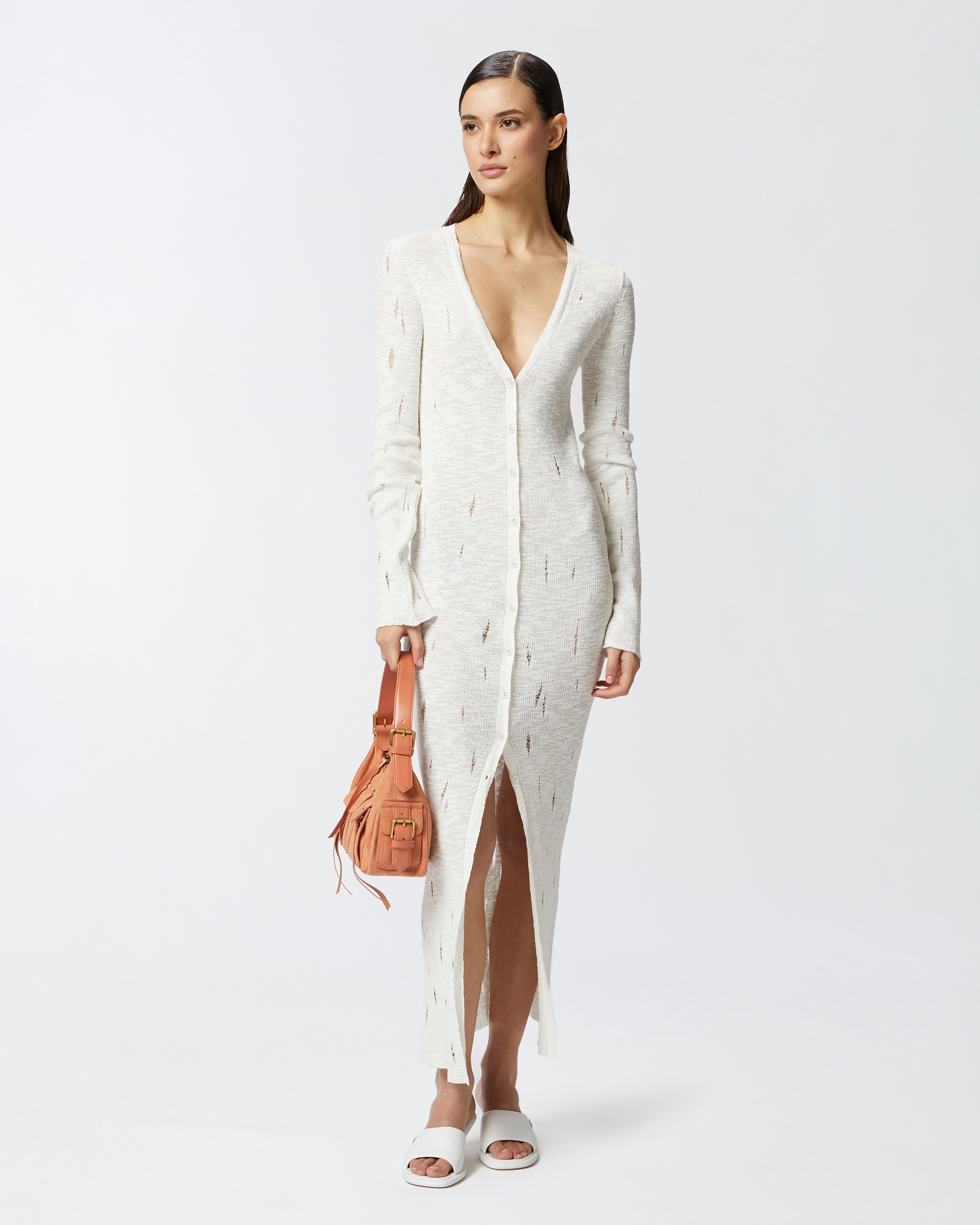 LONG CARDIGAN DRESS IN LIGHT KNIT WITH TEARS - 2