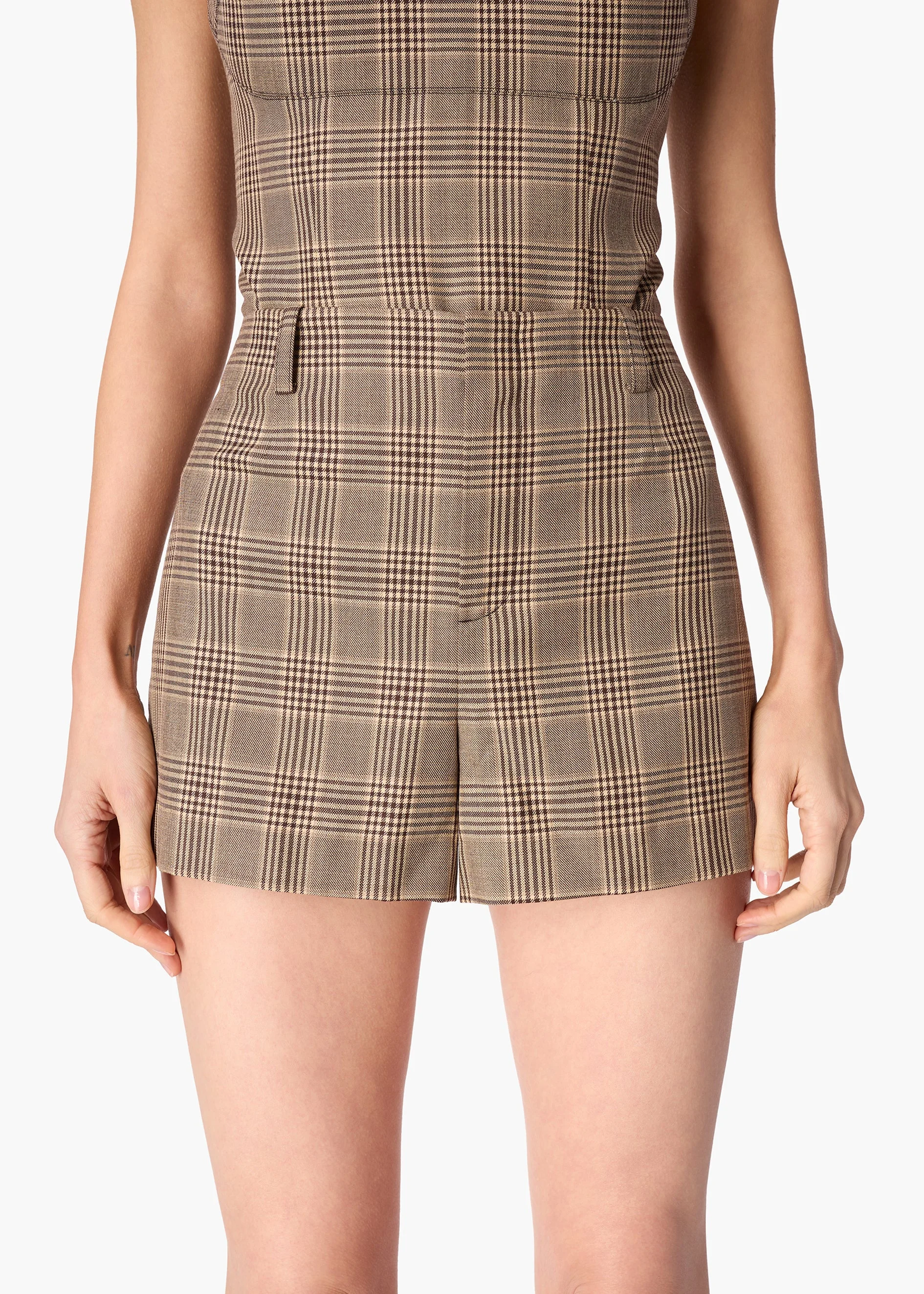 CLYDE HIGH RISE SHORT BEIGE PLAID - 1