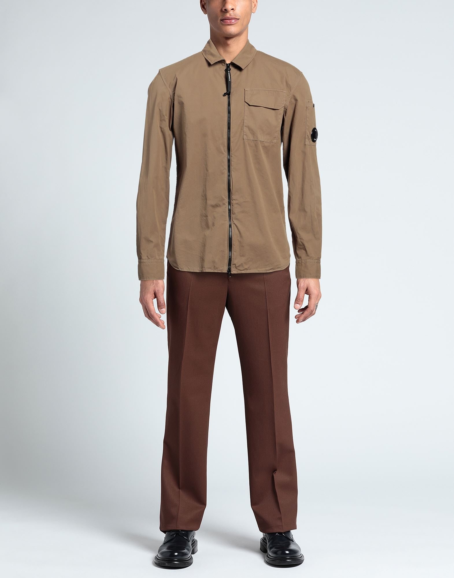 Khaki Men's Solid Color Shirt - 2