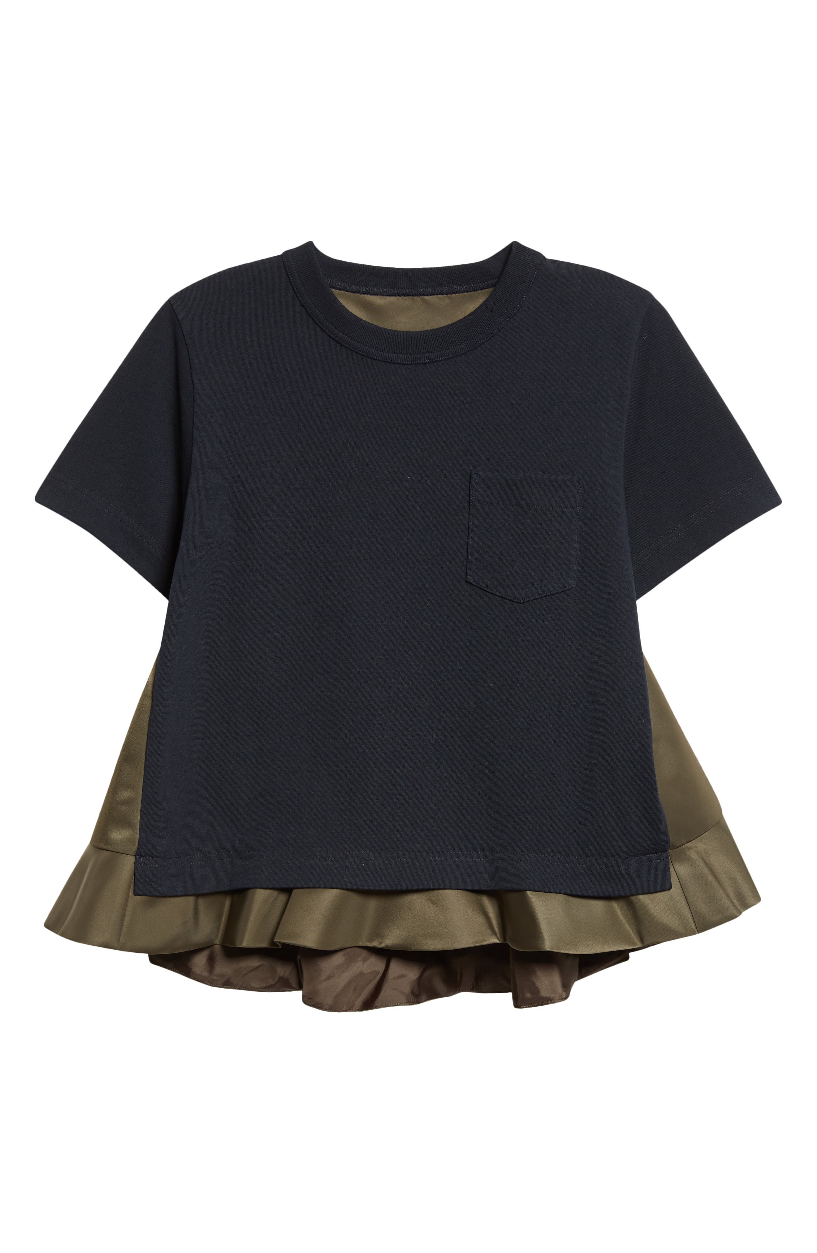 Sacai Mixed Media Nylon Twill & Cotton Jersey Pocket T-Shirt in Navy/Dark Khaki at Nordstrom - 6