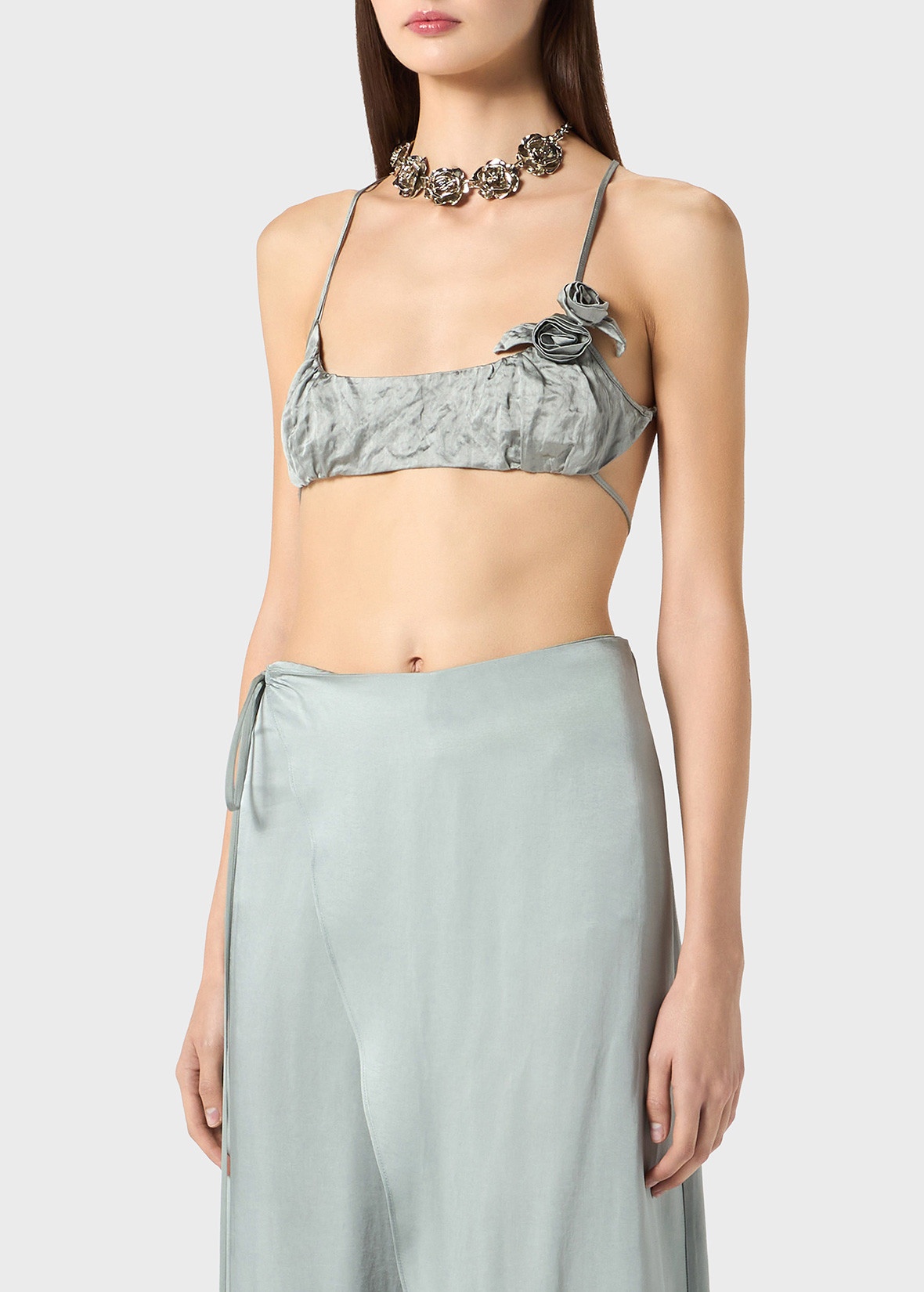 CRINKLED SATIN TOP WITH SMALL 3D ROSES - 5