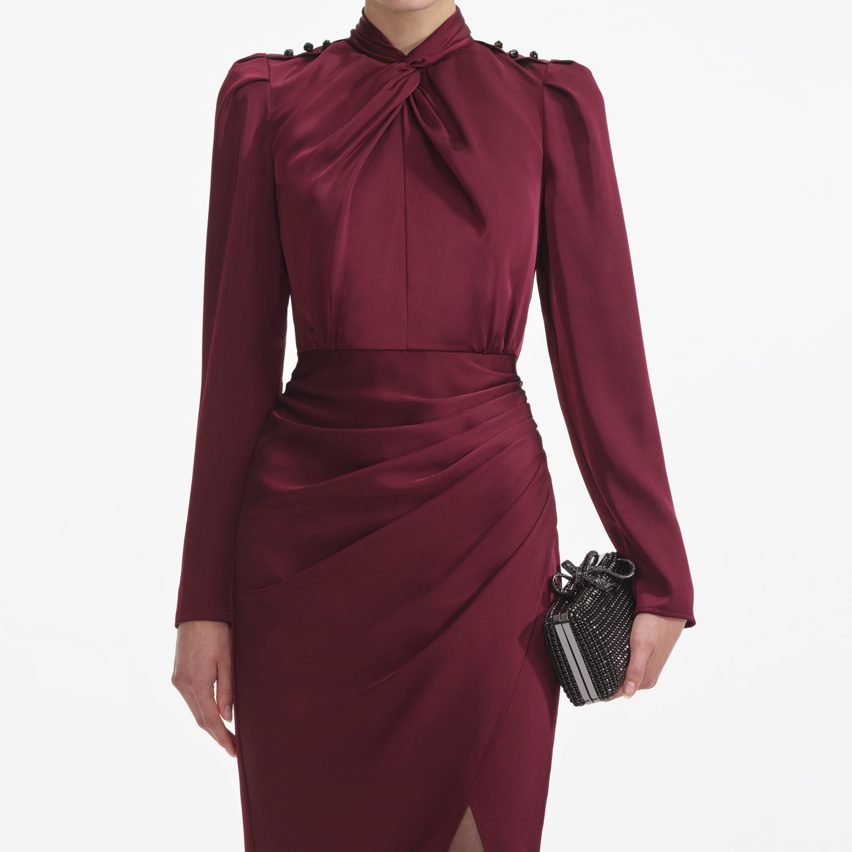 Bordeaux Satin Midi Dress - 4