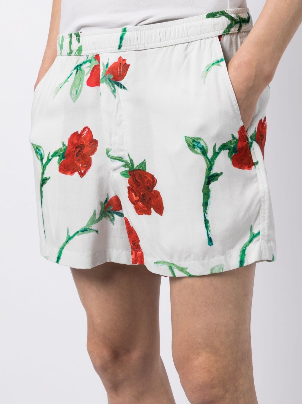 elasticated-waistband rose-print shorts - 5
