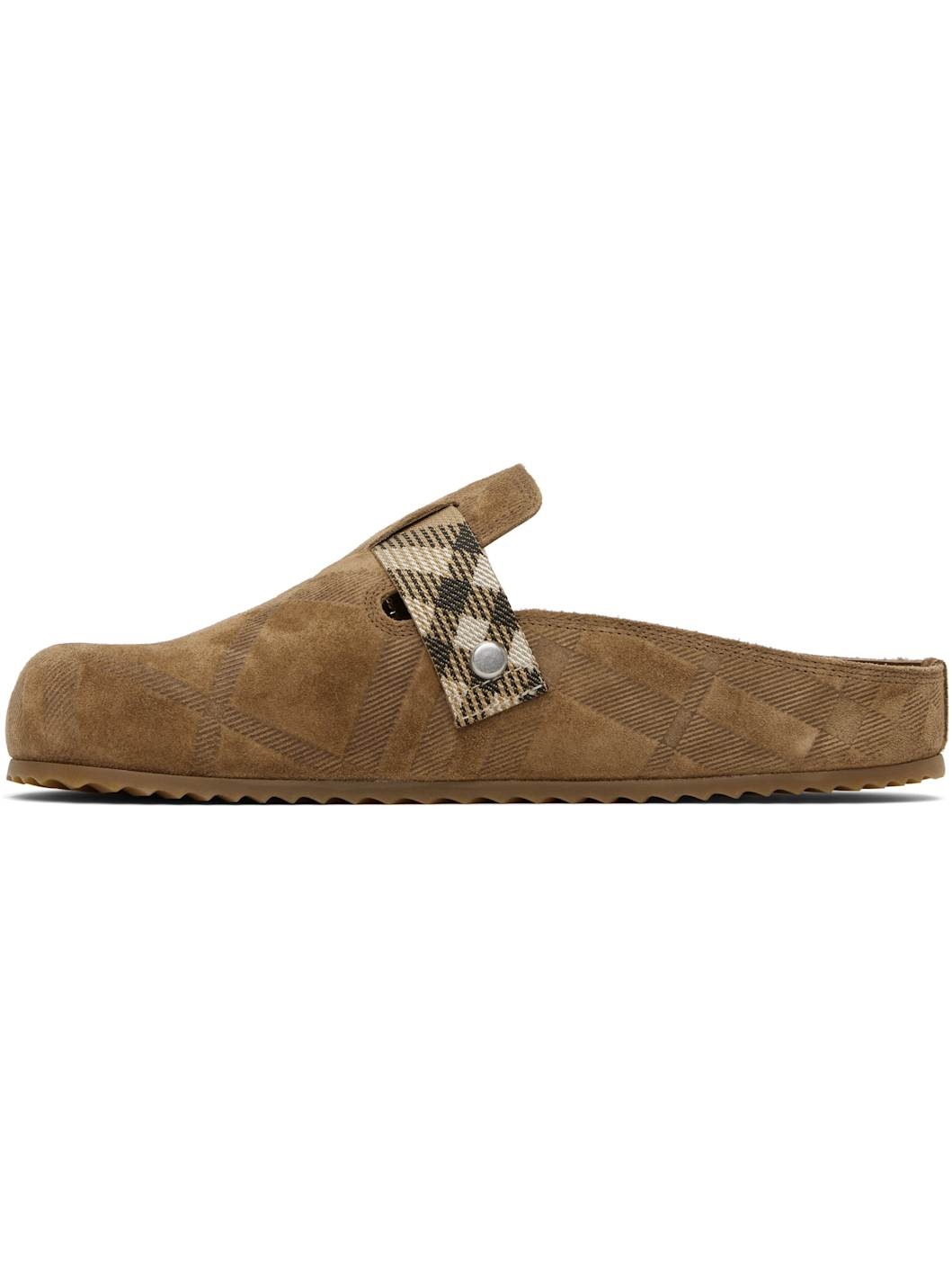 Brown Check Suede Urchin Clogs - 3