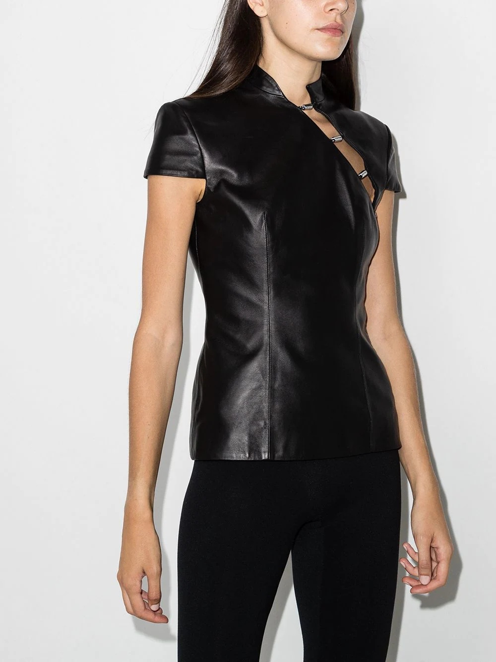 cutout short-sleeve leather top - 2