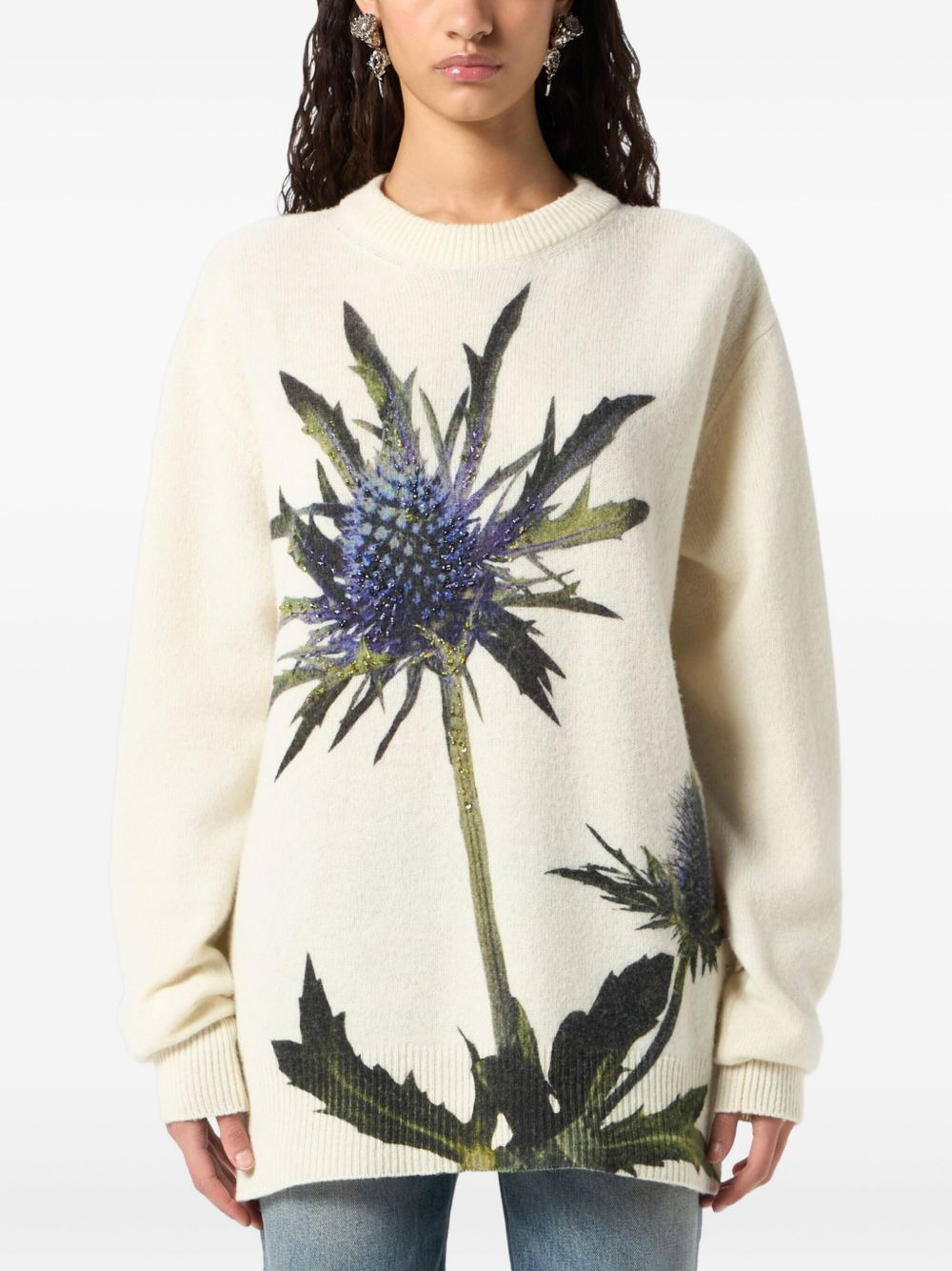 floral-motif crew-neck sweater - 3