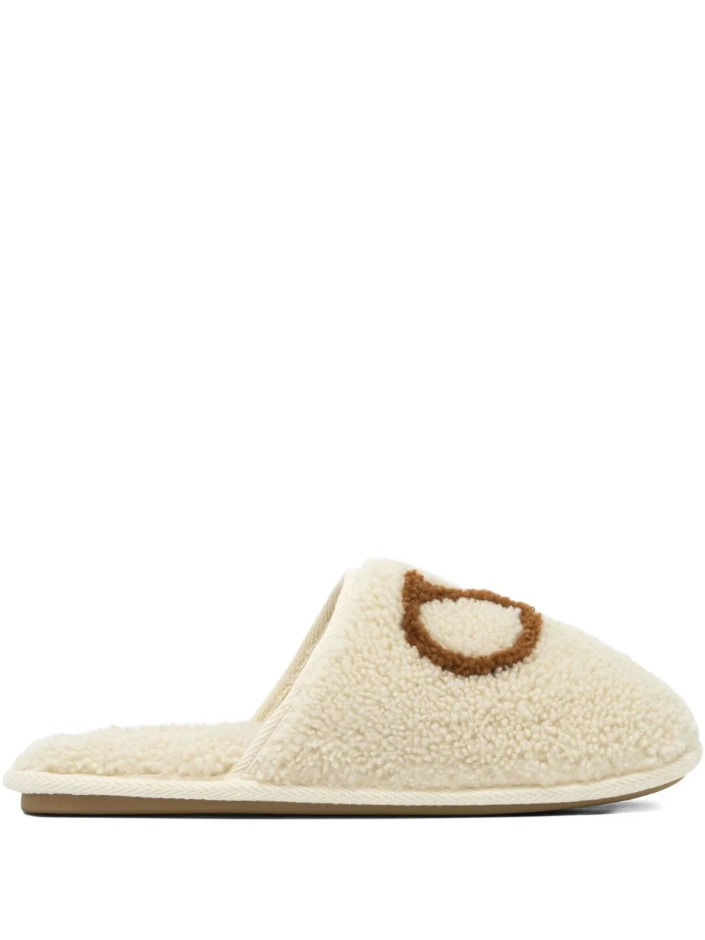 logo-embroidered sheepskin slippers - 1