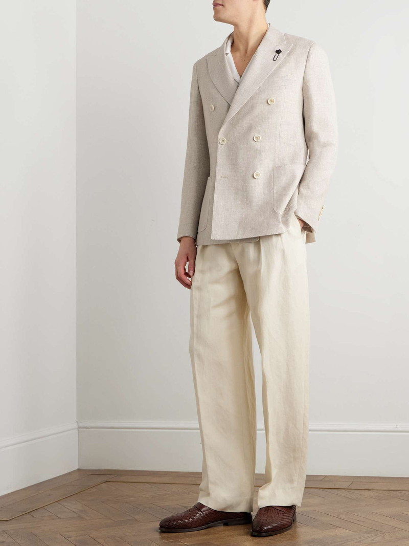 LARDINI Double-Breasted Linen and Wool-Blend Crepe Blazer outlook
