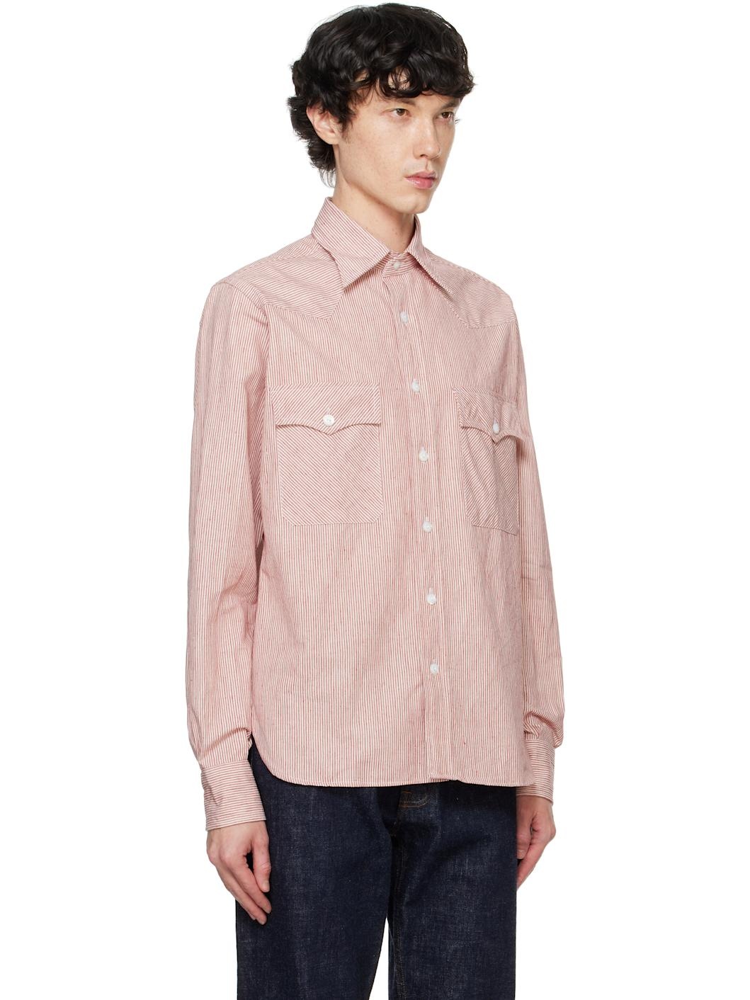 Red Brushed Cotton Two-Pocket Western Shirt - 2