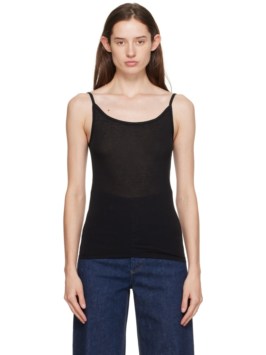 Black Semi-Sheer Tank Top - 1