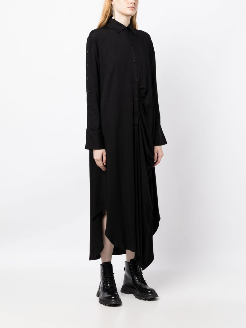long-sleeve draped midi shirt dress 3