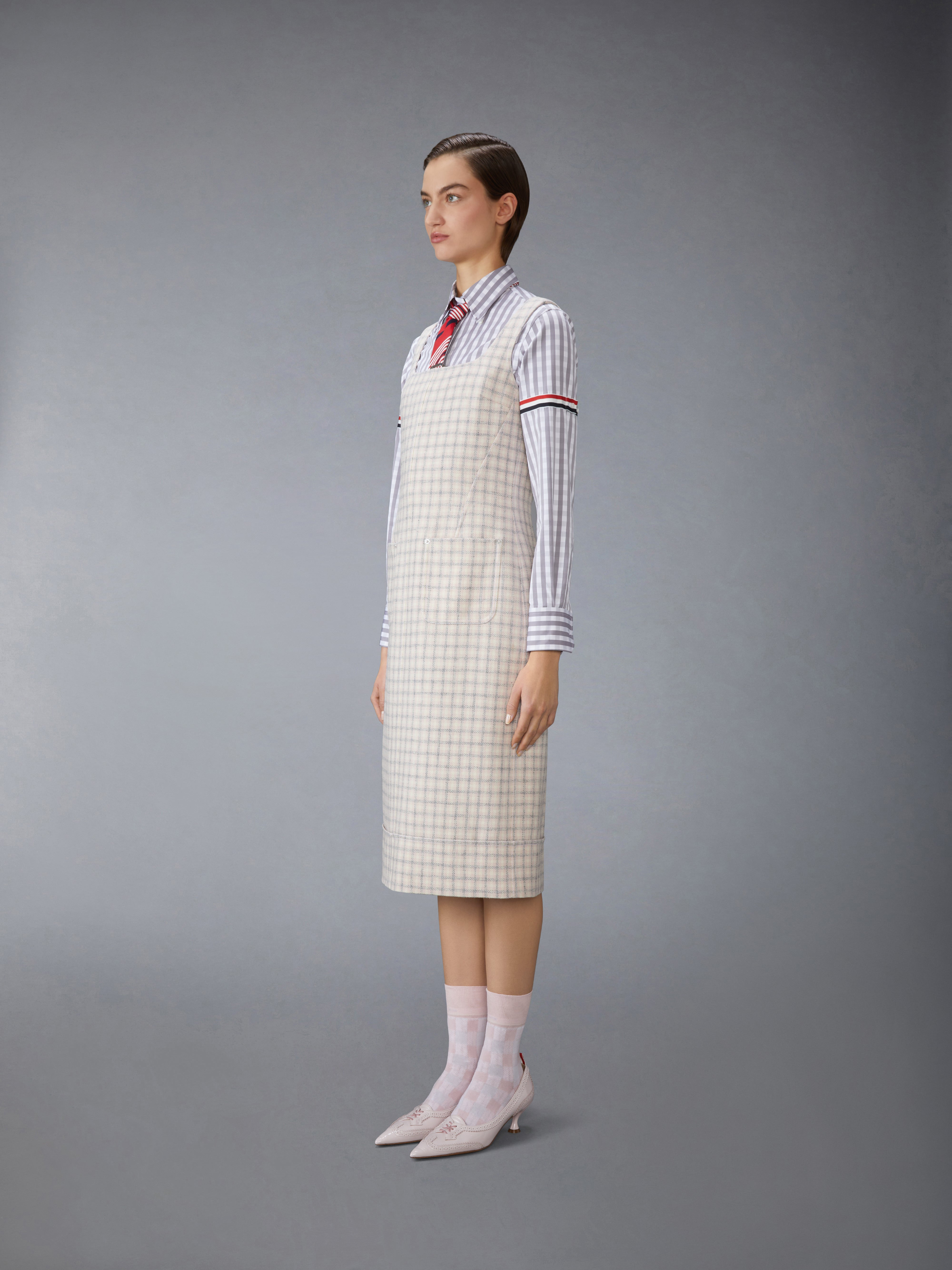 GUNCLUB CHECK HUNTING TWEED SQUARE NECK COLUMN DRESS - 4