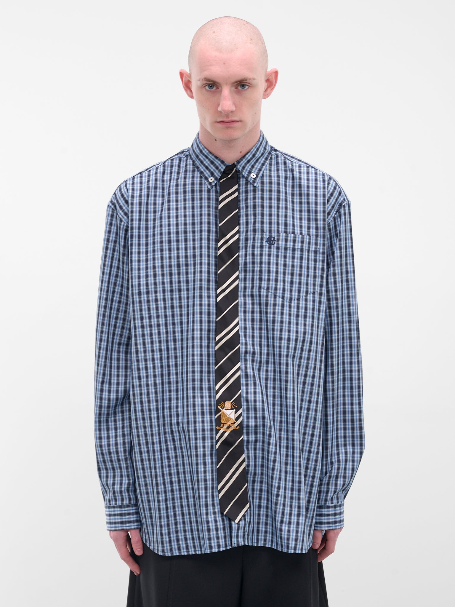 Blue Check Tie Button-Down Shirt - 1