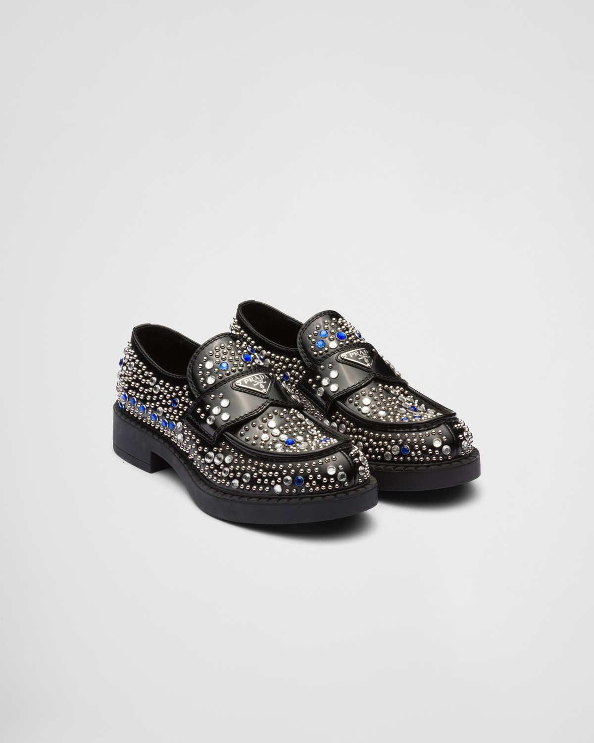 Brushed leather loafers with studs and rhinestones - 2