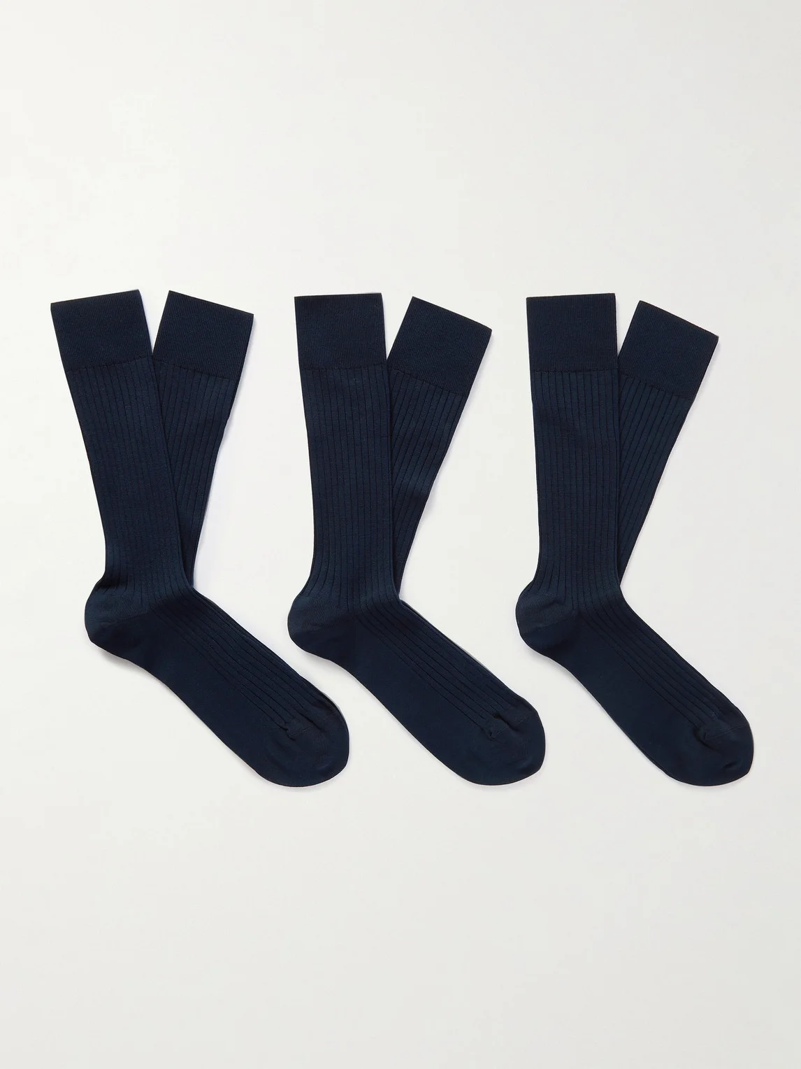 Three-Pack Ribbed Cotton-Blend Socks - 1