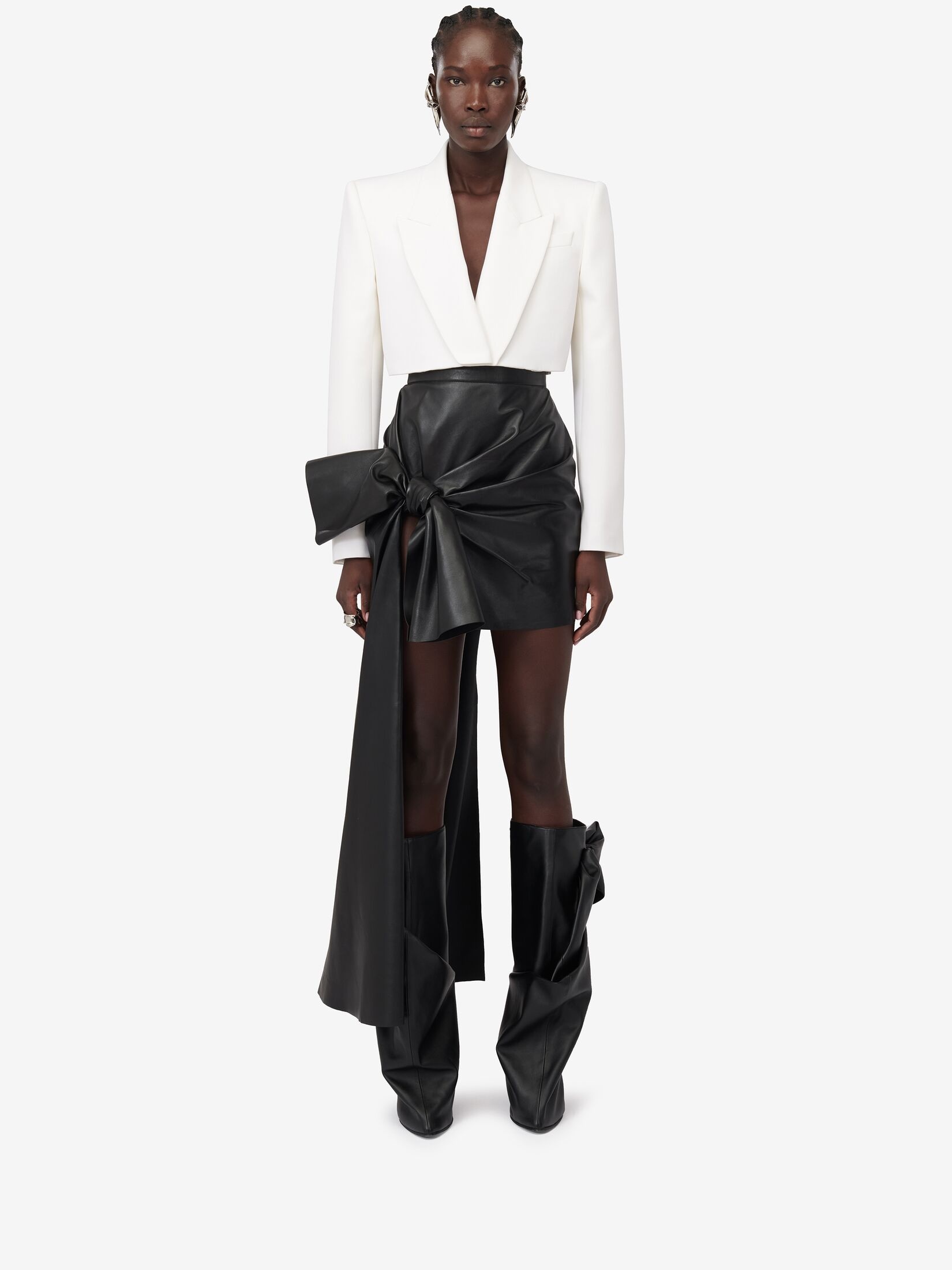 Women's Knotted Drape Mini Skirt in Black - 2