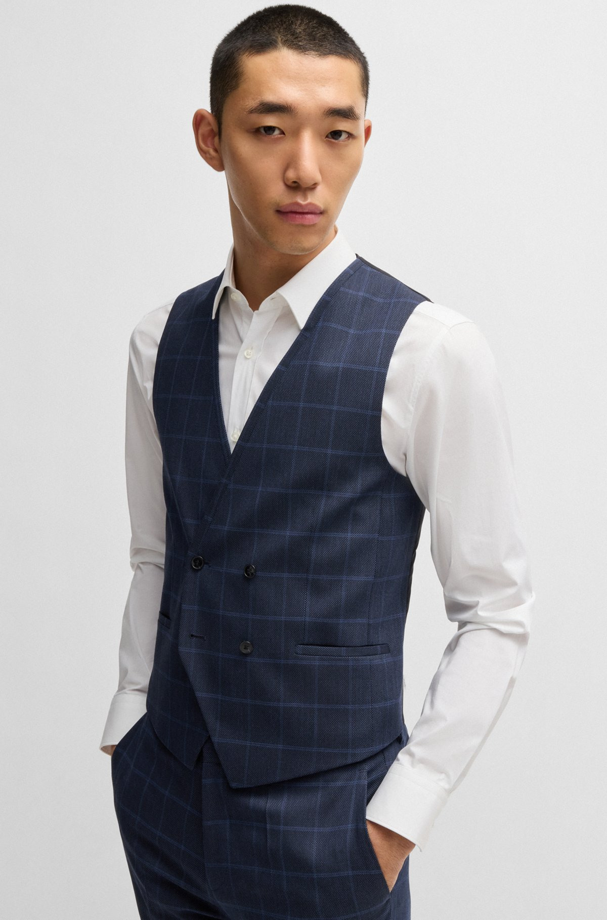 EXTRA-SLIM-FIT SUIT IN CHECKED PERFORMANCE-STRETCH CLOTH - 5