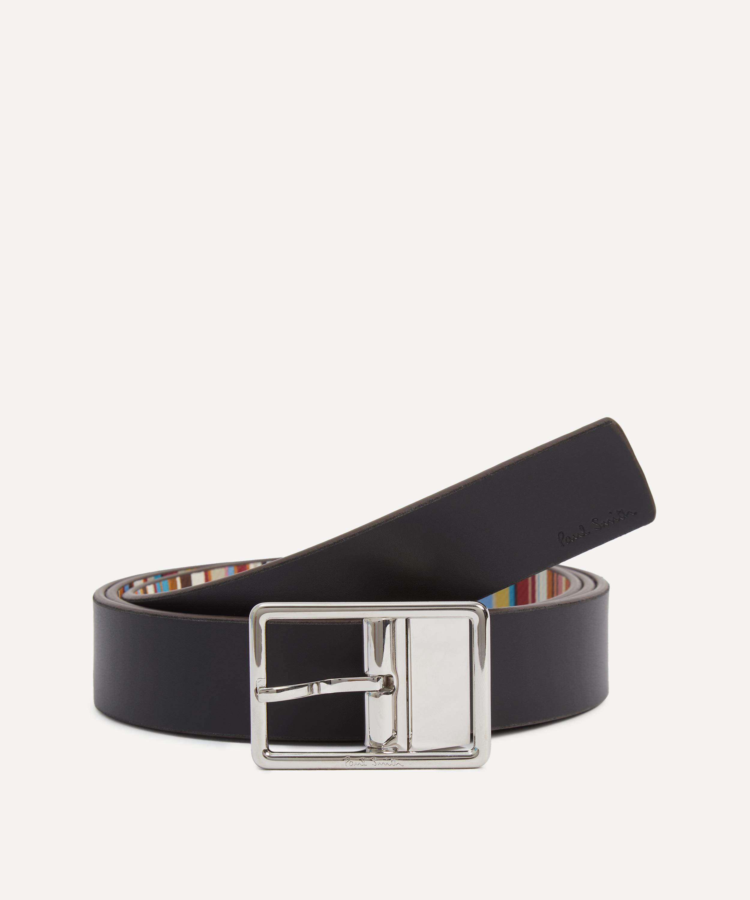 Black Leather Reversible Signature Stripe Belt - 1