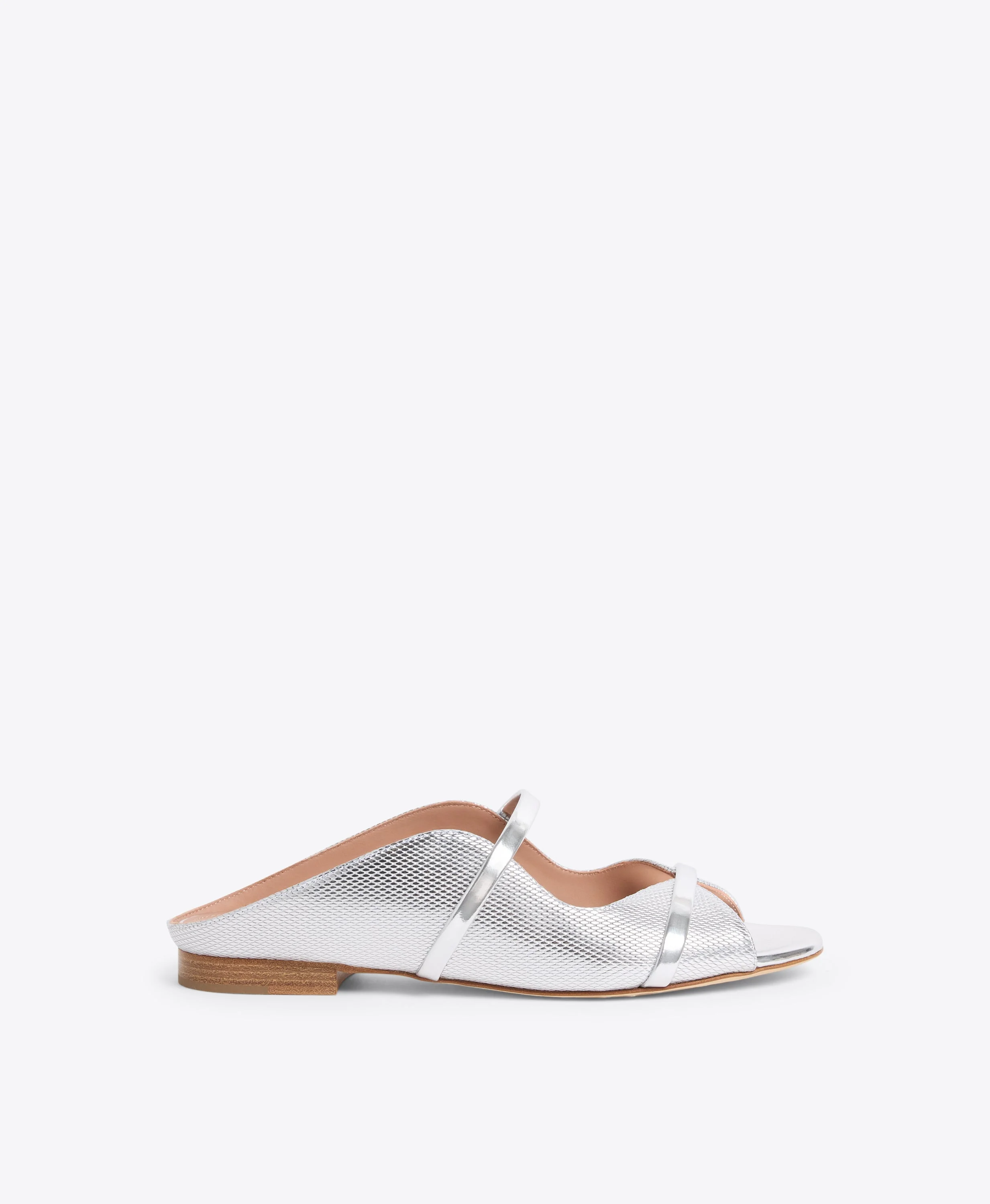 Norah Silver Embossed Leather Flat Sandals - 1