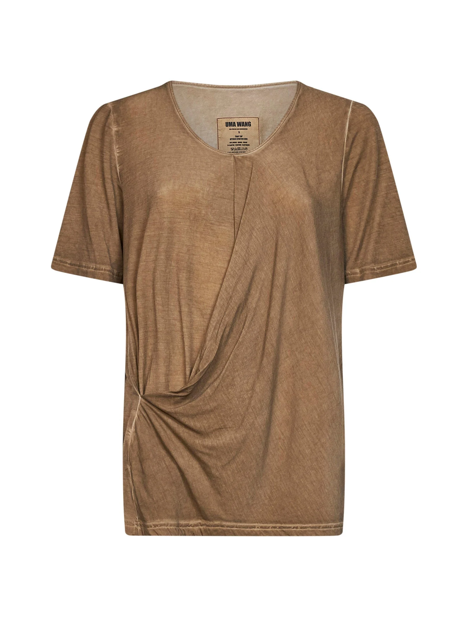 Tan stretch jersey draped Trap top - 1