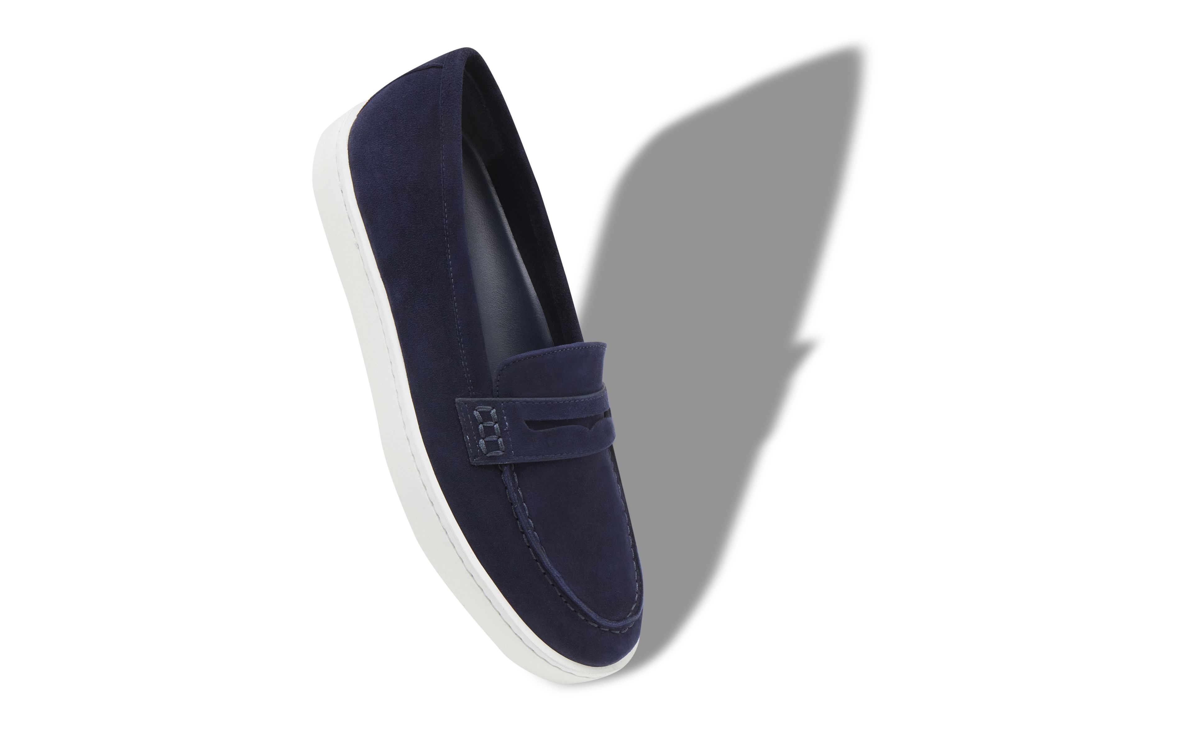 Navy Blue Suede Penny Loafers - 2