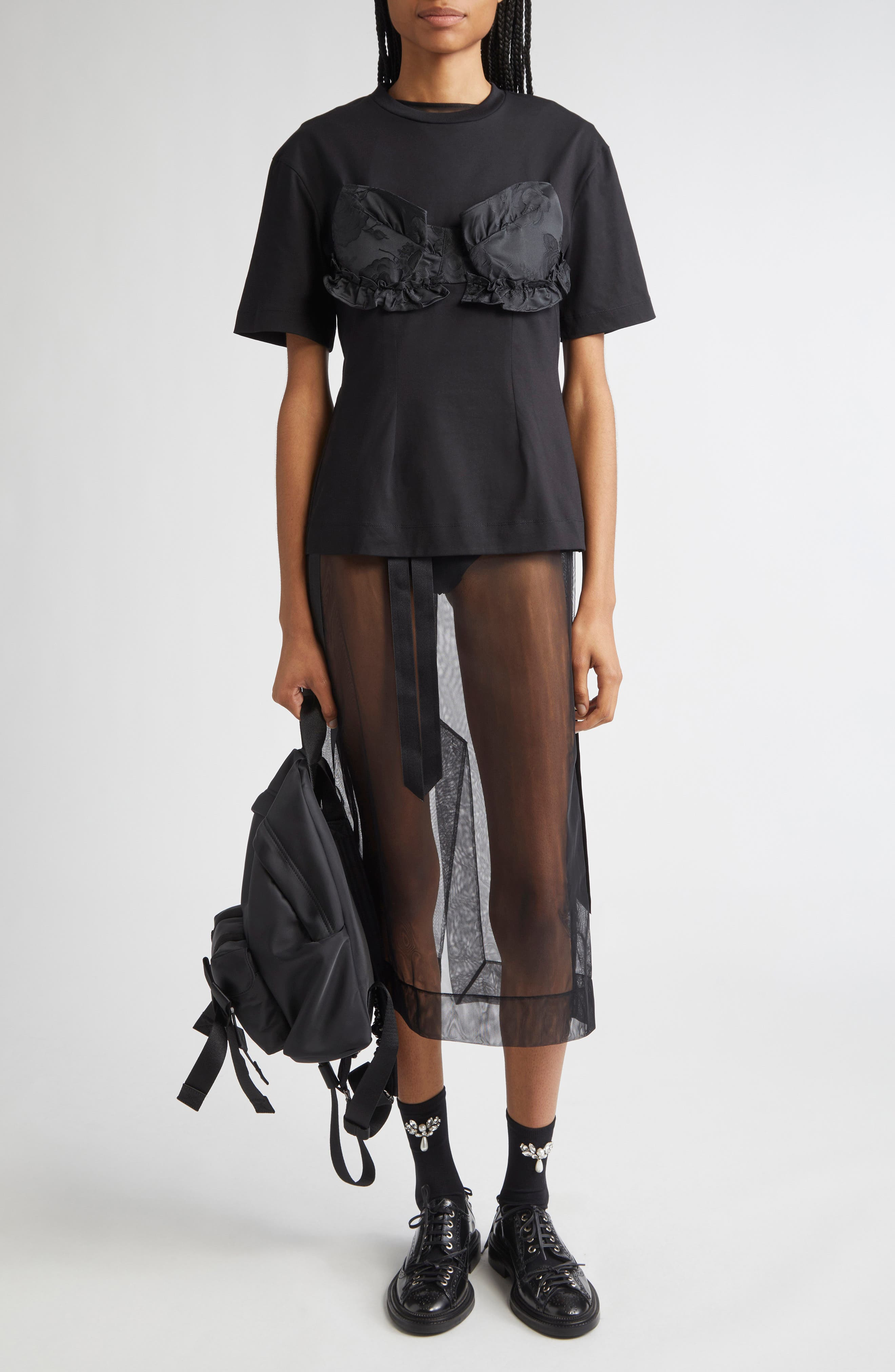 Simone Rocha Bow Detail Sheer Tulle Midi Dress in Black at Nordstrom - 2